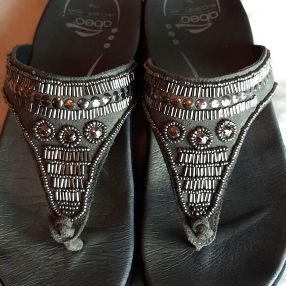 Abeo Bio System Womans Mystic Leather Gray Platform Beaded Sandals 8N - Picture 3 of 12